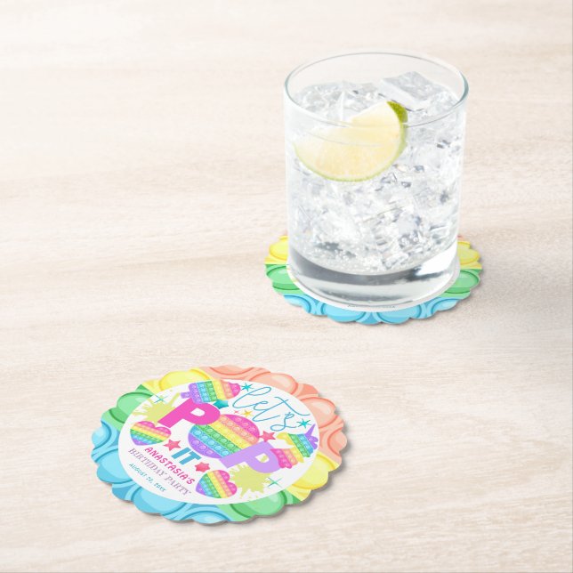 Personalized Pop It Birthday Girl Paper Coaster (Insitu)