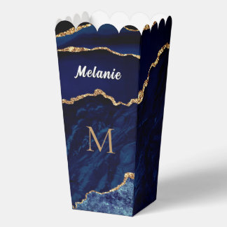 Personalized Popcorn Boxes Blue Gold Sparkli Gift