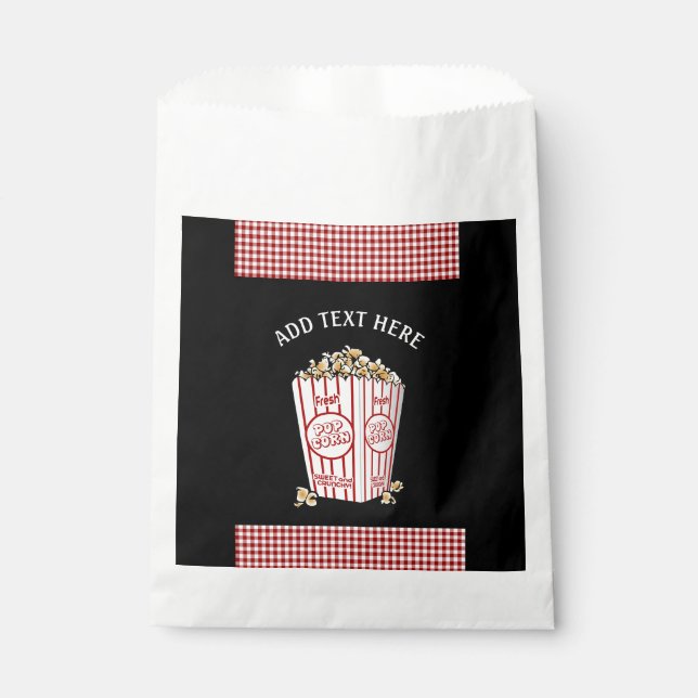 Personalized Popcorn Candy Favor Bags Red Plaid (Front)