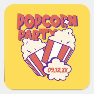 Personalized Popcorn Party Square Sticker