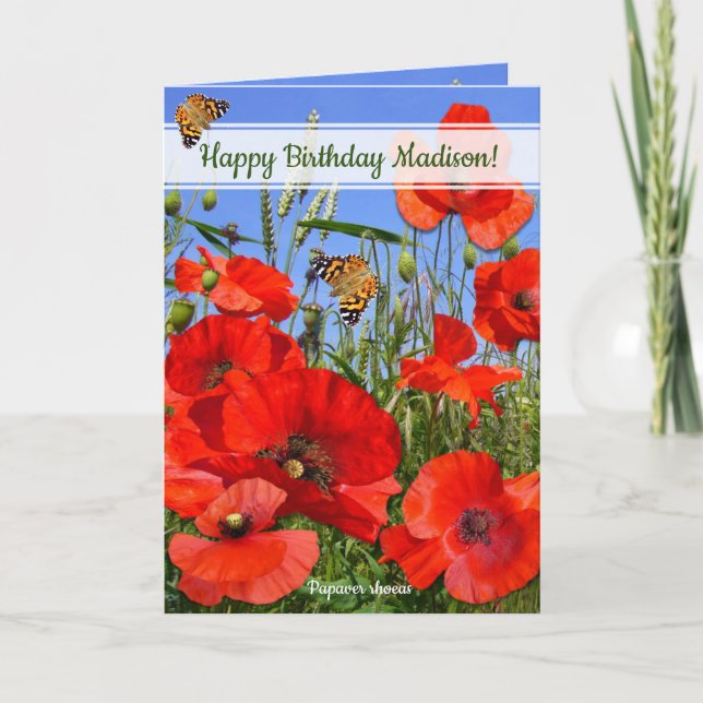 Personalized Poppy Field Happy Birthday Card (Front)