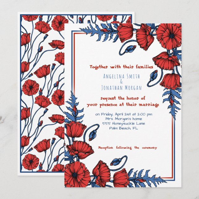 Personalized Poppy Floral Wedding Invitation (Front/Back)