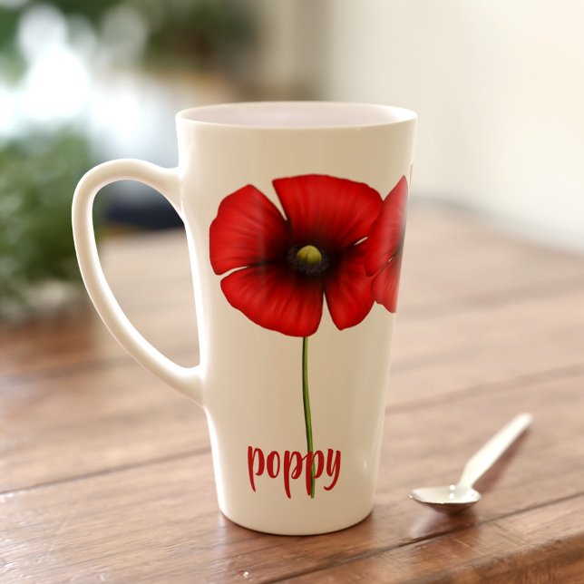 Personalized Poppy Flower Floral Large Latte Mug (Pop your name on this pretty poppy latte mug!)