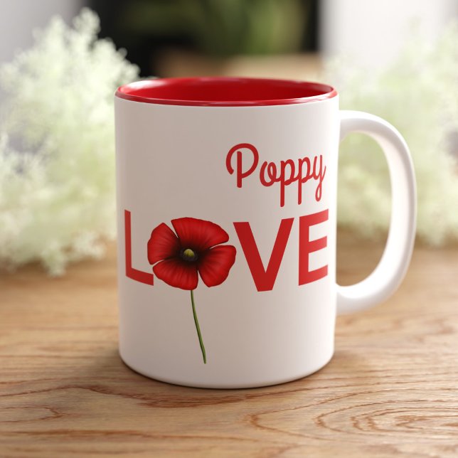 Personalized Poppy Flower Love Coffee Mug (Perfect poppy coffee mug if you love poppies and coffee. Just add your name)