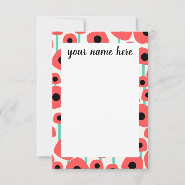 Personalized Poppy Flowers Notecards (Front)