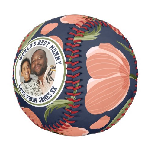 Personalized Poppy Pattern Photo Mothers Day Baseball