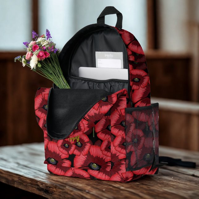 Personalized Poppy Pattern Red Floral Backpack (A pretty poppy pattern backpack to pop your name on.)