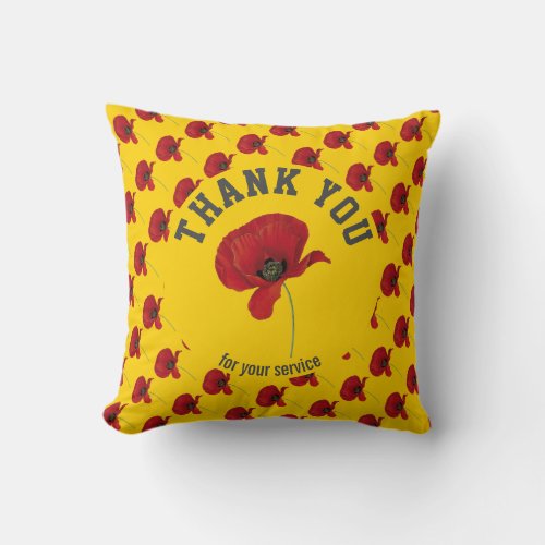Personalized POPPY Remembrance Thank You YELLOW Throw Pillow
