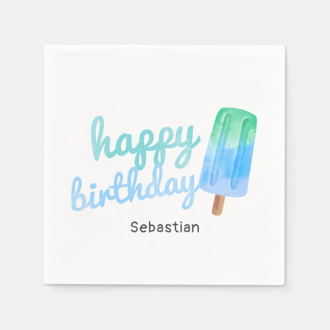 Personalized Popsicle Boy Birthday Napkins (Front)