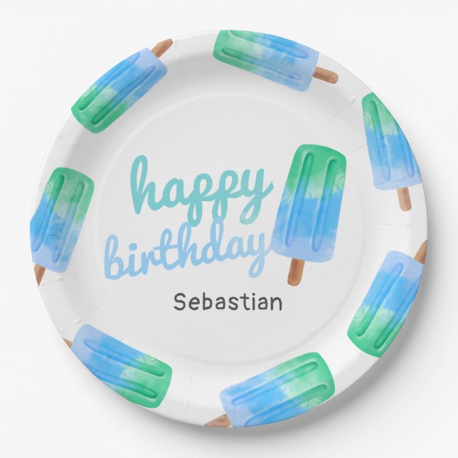 Personalized Popsicle Boy Birthday Paper Plates (Front)