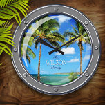 Personalized Porthole to Paradise Wall Clock<br><div class="desc">Fun tropical,  nautical decor theme personalized "porthole window" wall clock.</div>
