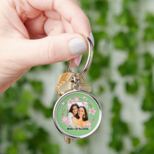 Personalized portrait photo floral bride's mother keychain