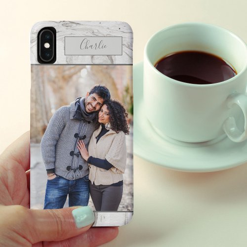 Personalized Portrait Photo on Grey Marble iPhone XS Max Case