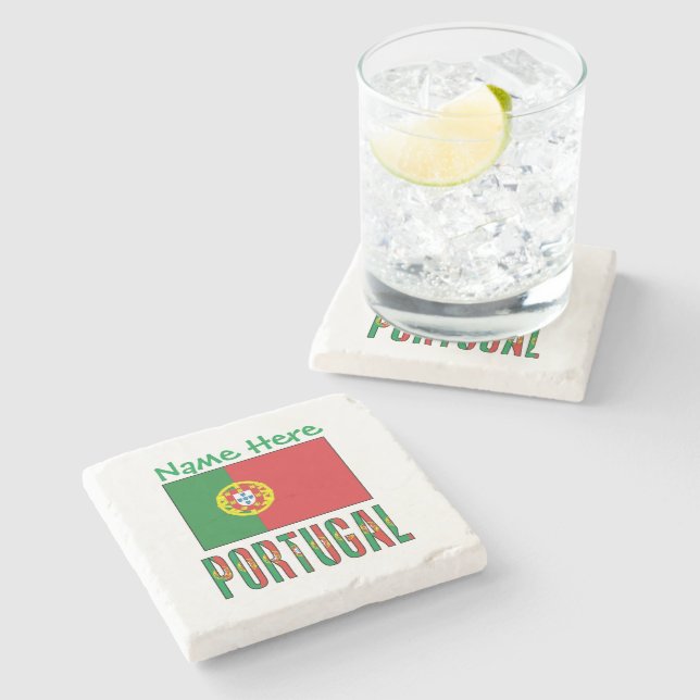 Personalized Portugal Flag Heritage  Stone Coaster (Side)