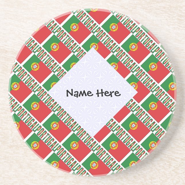 Personalized Portugal Flag Tiled Coaster (Front)