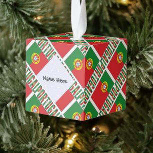 Personalized Portugal Flag Tiled Cube Ornament