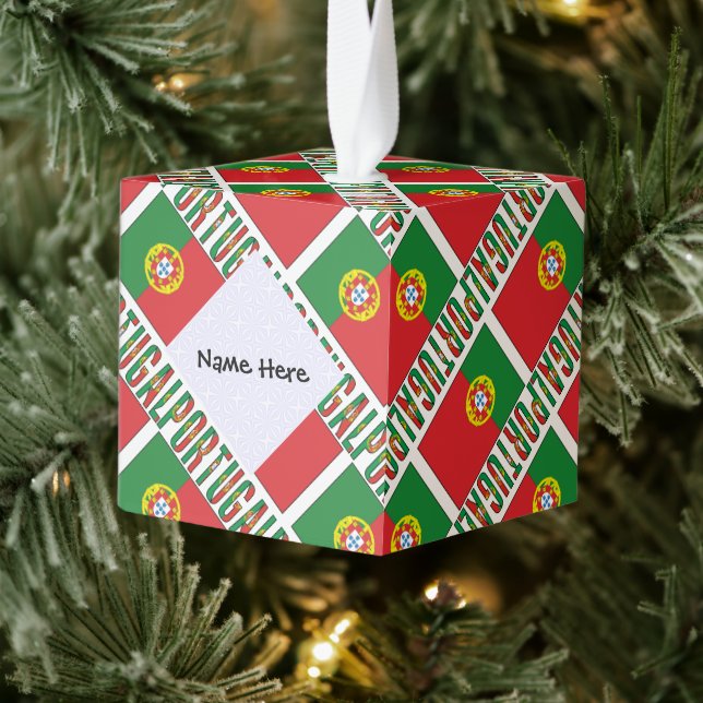 Personalized Portugal Flag Tiled Cube Ornament (Tree)