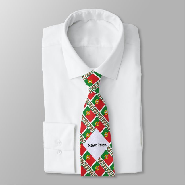 Personalized Portugal Flag Tiled Neck Tie (Tied)