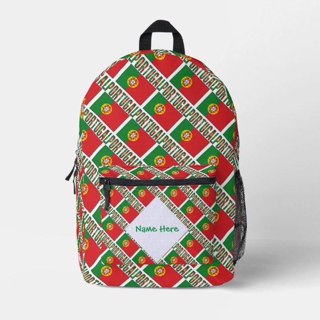Personalized Portugal Flag Tiled Printed Backpack (Front)