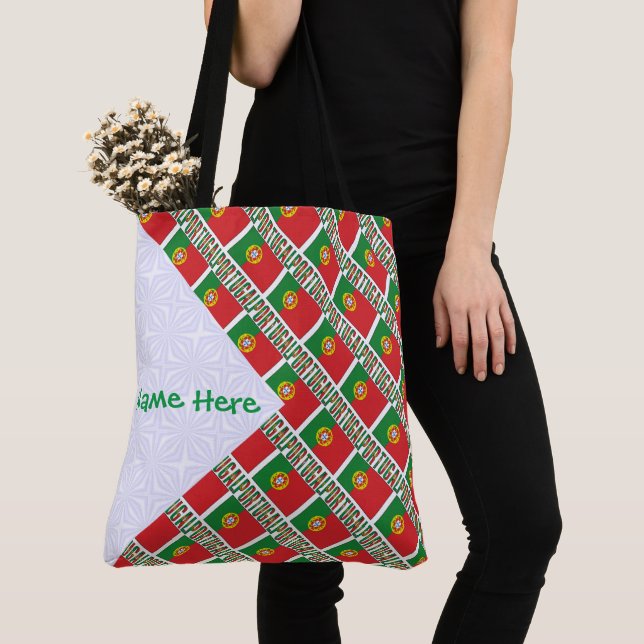 Personalized Portugal Flag Tiled Shoulder Tote Bag (Close Up)