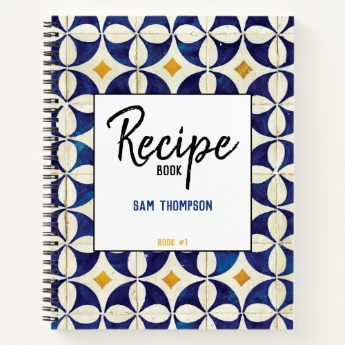 Personalized Portuguese Tiles Azulejo Recipe  Notebook