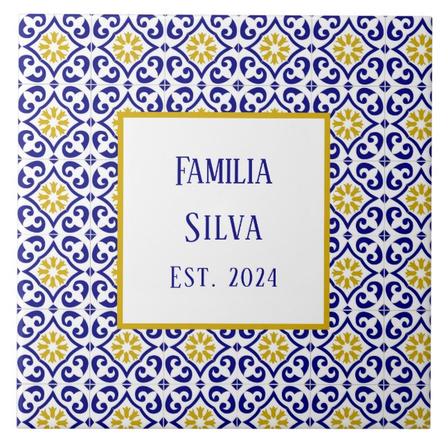 Personalized Portuguese Tiles Blue Mediterranean  (Front)