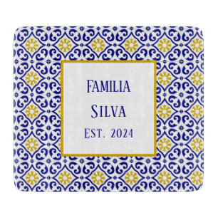 Personalized Portuguese Tiles Blue Mediterranean Cutting Board
