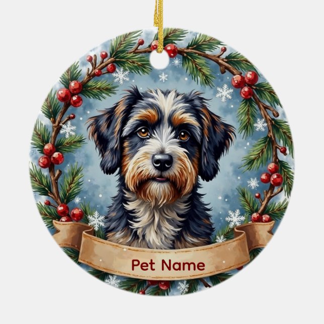 Personalized Portuguese Water Dog Christmas Ceramic Ornament (Back)