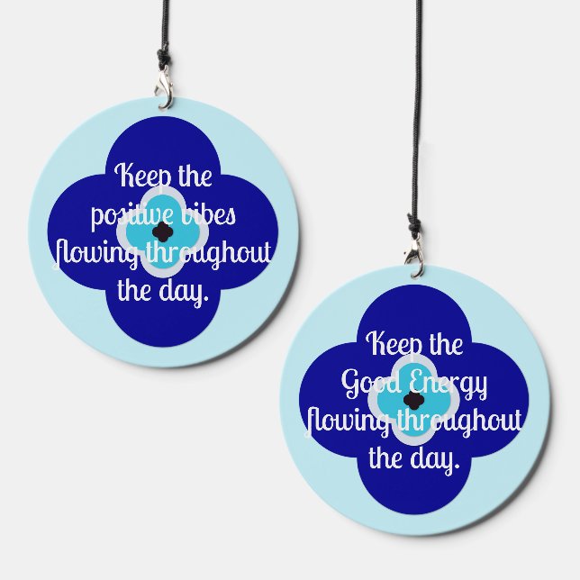 Personalized Positive Energy Floral Blue Evil Eye Wind Chime (Front & Back)