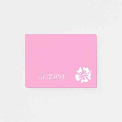 Personalized Post_it notes  Pink hibiscus flower