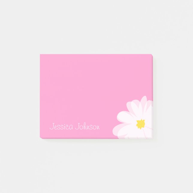 Personalized Post-it® notes Pink with daisy flower (Front)