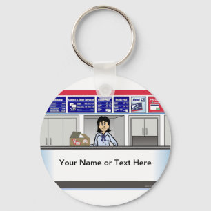 Personalized Postal Counter Worker Female Cartoon Keychain
