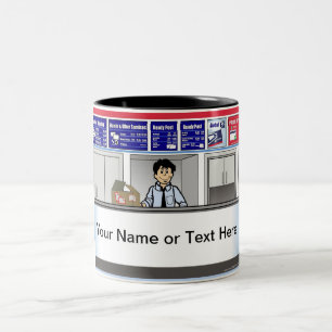 Personalized Postal Counter Worker - Male Cartoon Two-Tone Coffee Mug