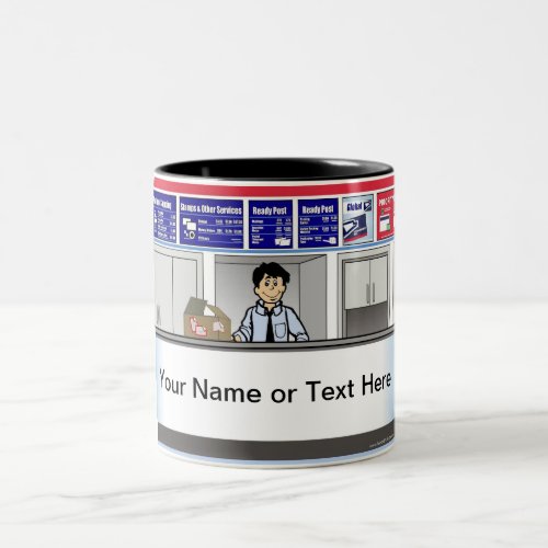 Personalized Postal Counter Worker _ Male Cartoon Two_Tone Coffee Mug