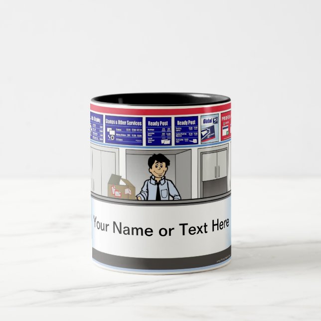 Personalized Postal Counter Worker - Male Cartoon Two-Tone Coffee Mug (Center)