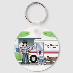 Personalized Postal Worker - Female Cartoon Keychain