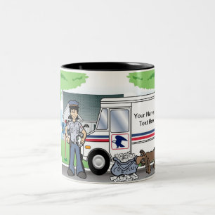 Personalized Postal Worker - Female Cartoon Two-Tone Coffee Mug