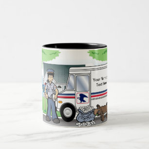 Personalized Postal Worker - Male Cartoon Two-Tone Coffee Mug