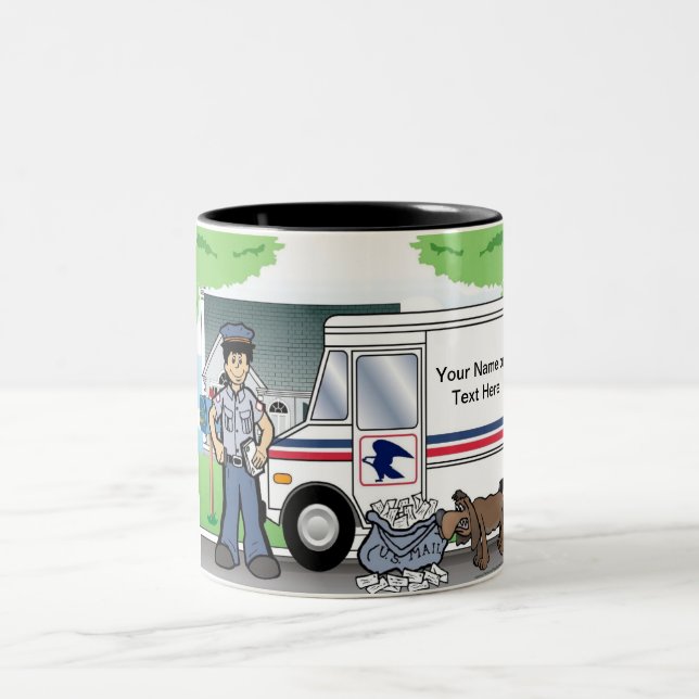 Personalized Postal Worker - Male Cartoon Two-Tone Coffee Mug (Center)