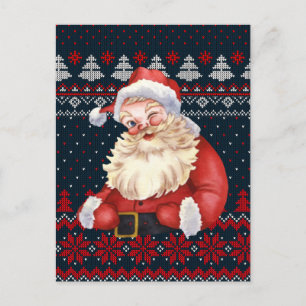 Personalized Postcard Winking Santa Claus Knitted