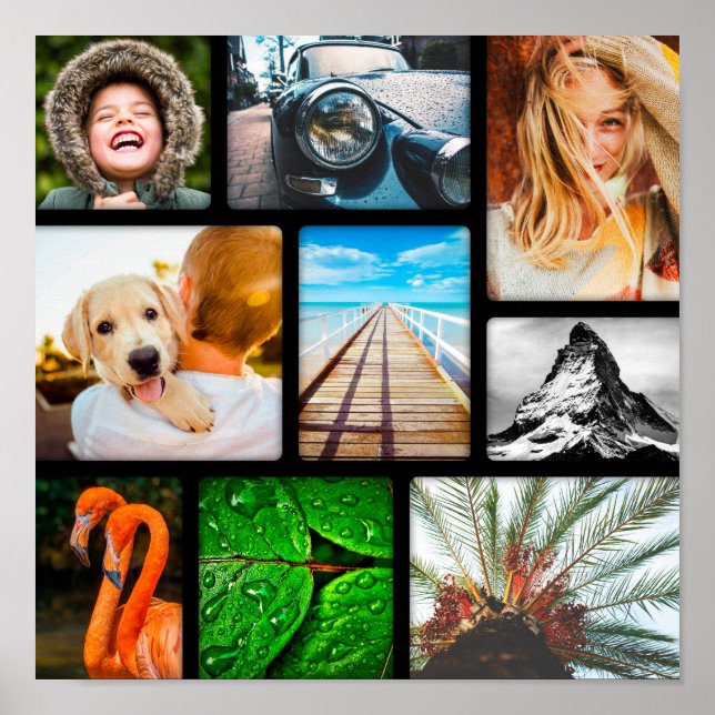 Personalized Poster 9 Photo Collage Framed Black (Front)