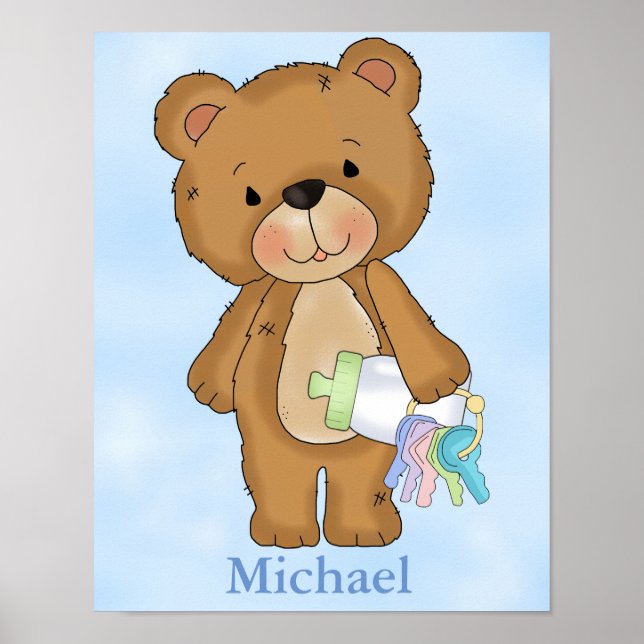 Personalized Poster Baby Boy Teddy Bear Baby Bottl (Front)