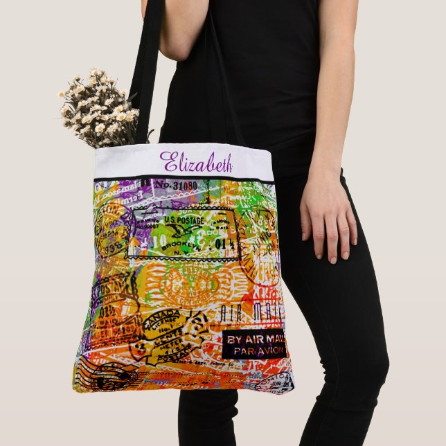 Personalized Postmark collage Tote Bag (Close Up)