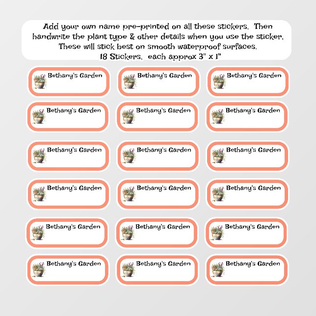 Personalized Pot Plant Kiss Cut Stickers Set of 18 (Front)