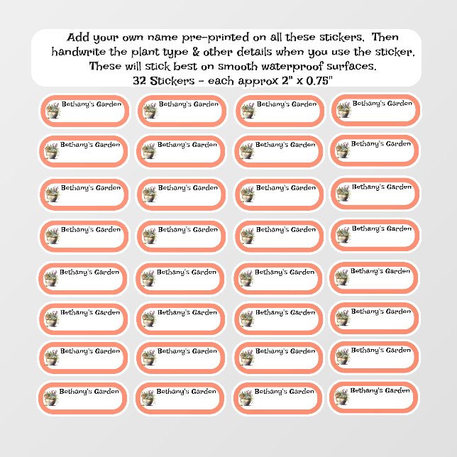 Personalized Pot Plant Kiss Cut Stickers Set of 32 (Front)