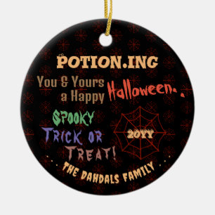 Personalized Potion Colorful Halloween Spiderweb Ceramic Ornament