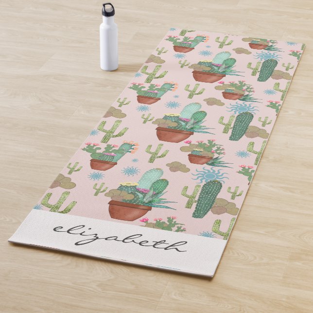 Personalized Potted Cacti and Succulents on Blush Yoga Mat (In Situ)