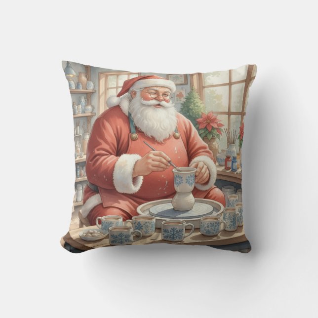  Personalized Pottery Painting Santa Claus  Throw Pillow (Front)