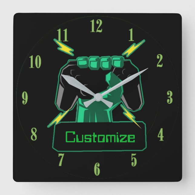 Personalized Power Gamer Square Clock (Front)