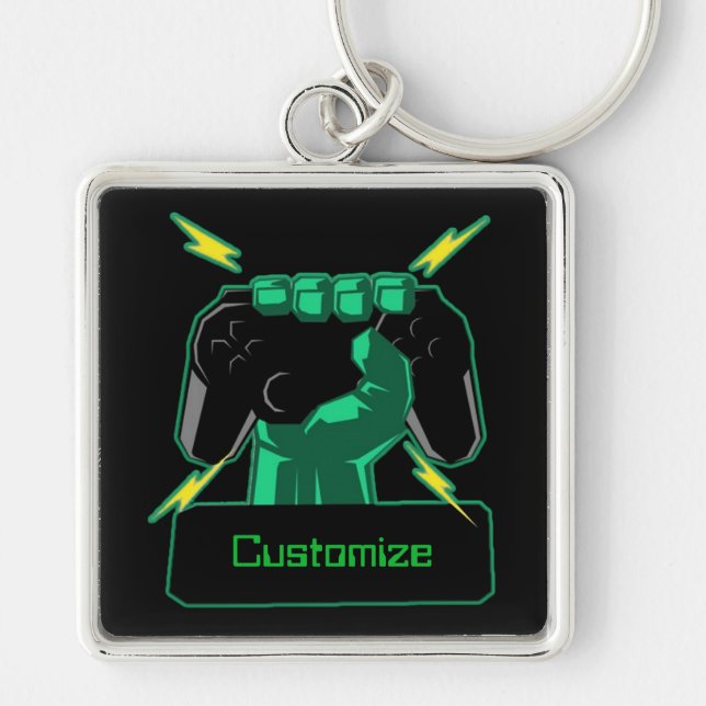 Personalized Power Gamer Square Key Chain (Front)